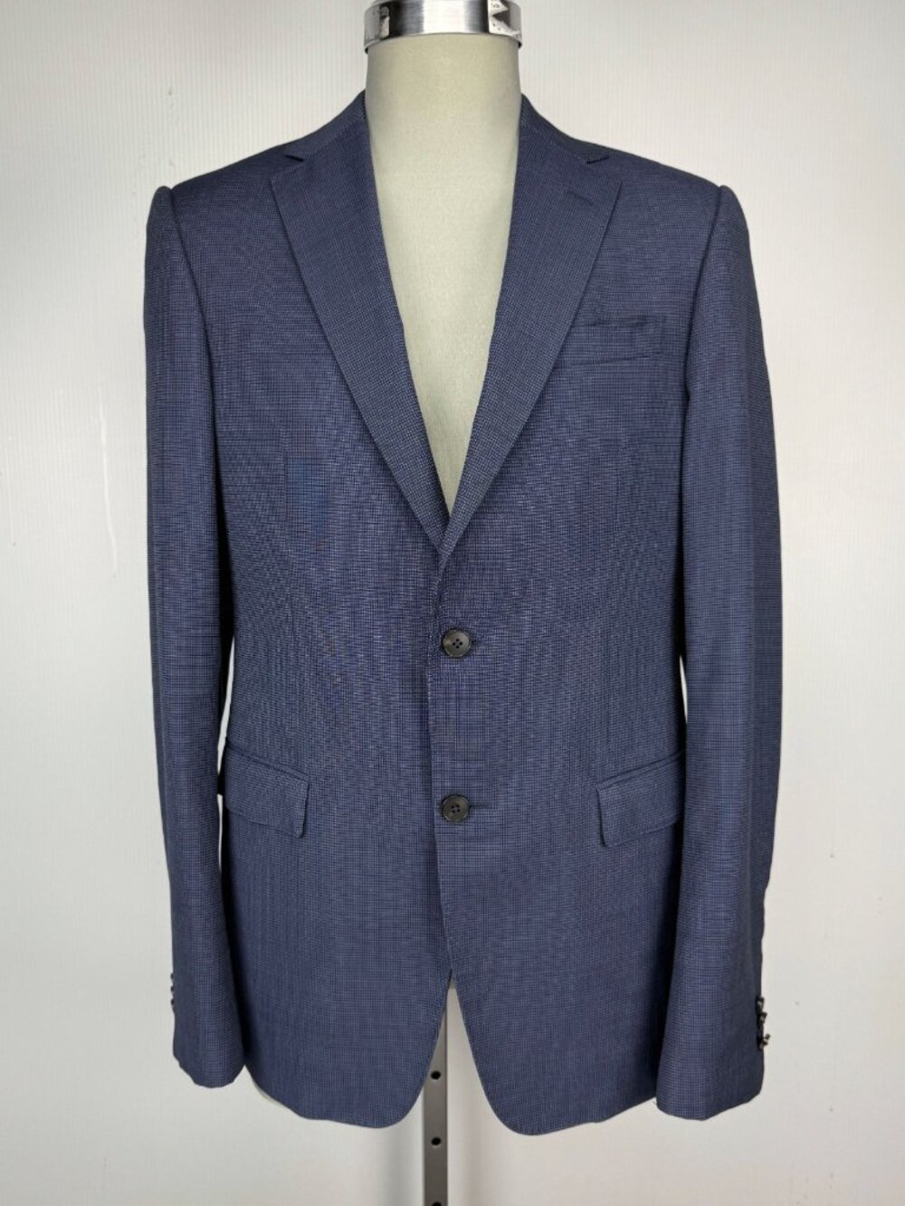 Z ZEGNA 100% Wool Turati Micro Check Slim Fit Navy Blue Blazer EU 50L US 40L